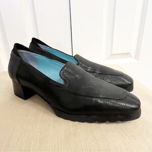 Thierry Rabotin Black Leather Slip-on Loafer heels. Size Women's 7.5